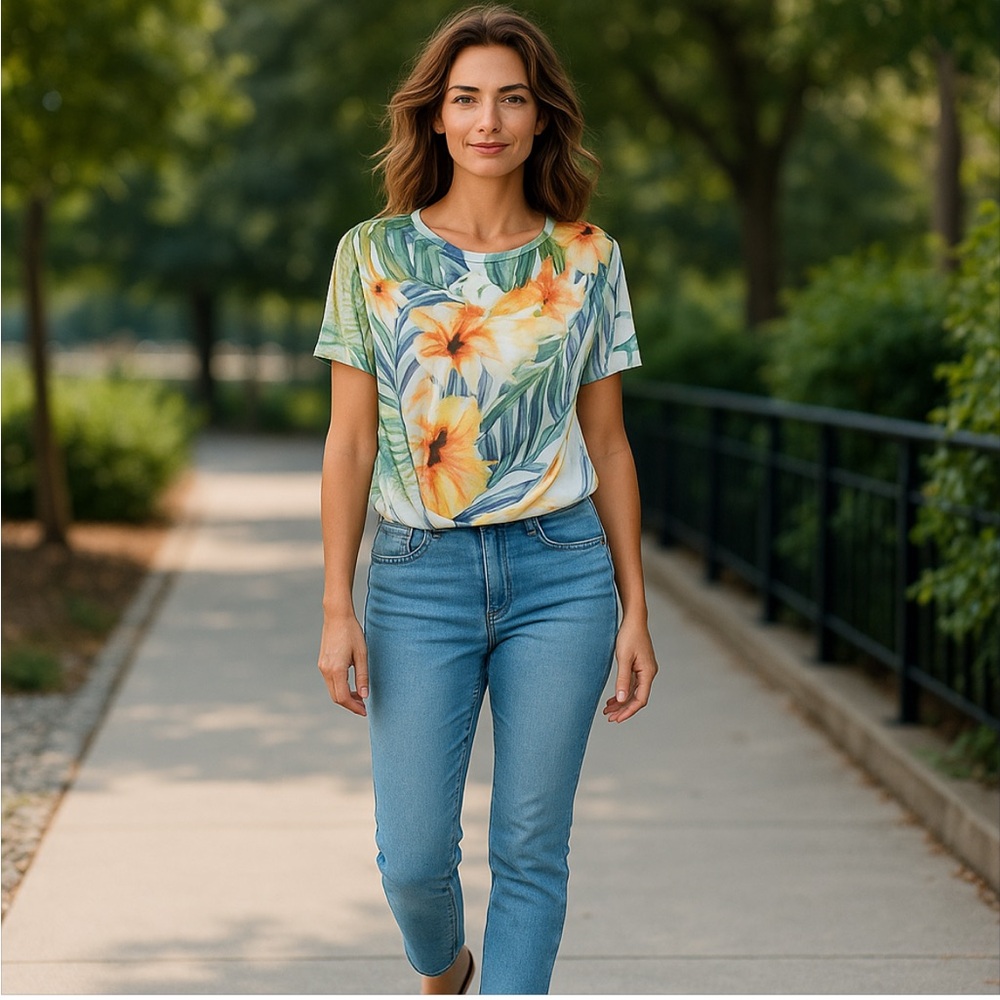 Tryst summery white tropical floral design top! Nwt